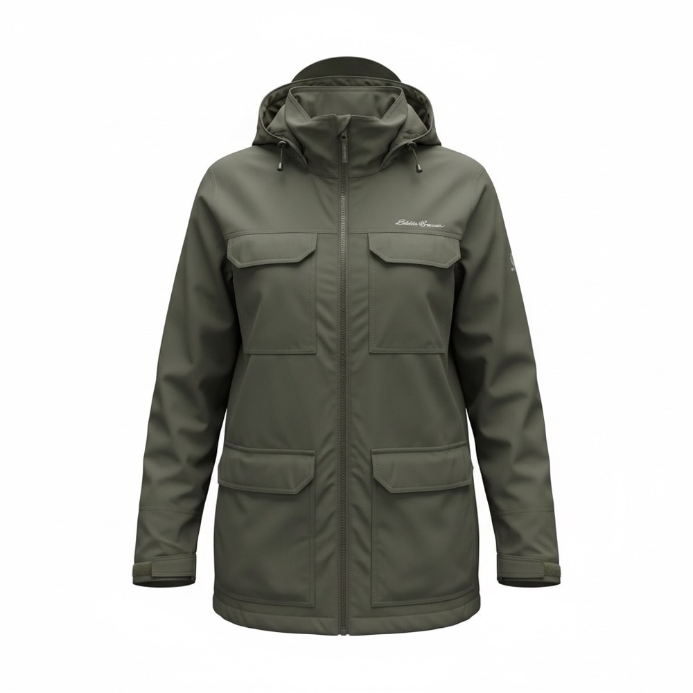 Eddie Bauer Travex Mens XL Olive Green Hooded Full Zip Field‎ Jacket Windbreaker